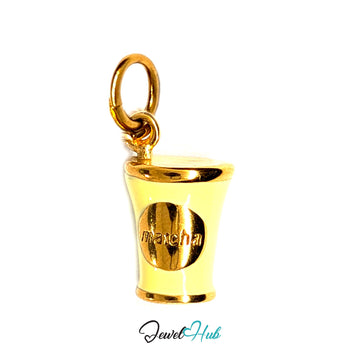 Yellow enamel matcha cup charm in gold-tone stainless steel - JewelHub