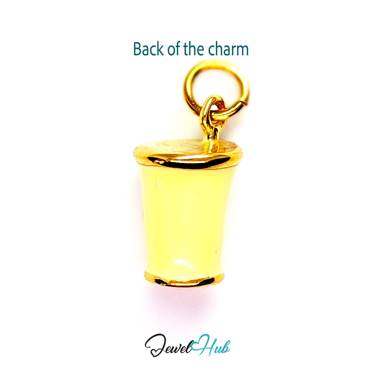 Back of the gold-tone yellow enamel matcha cup charm showing the sculpted reverse - JewelHub