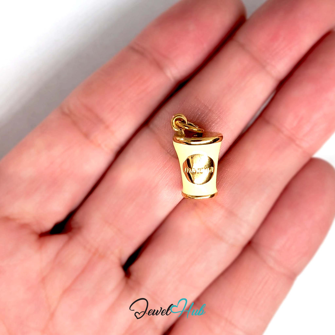 Yellow enamel matcha cup charm in gold-tone stainless steel - JewelHub