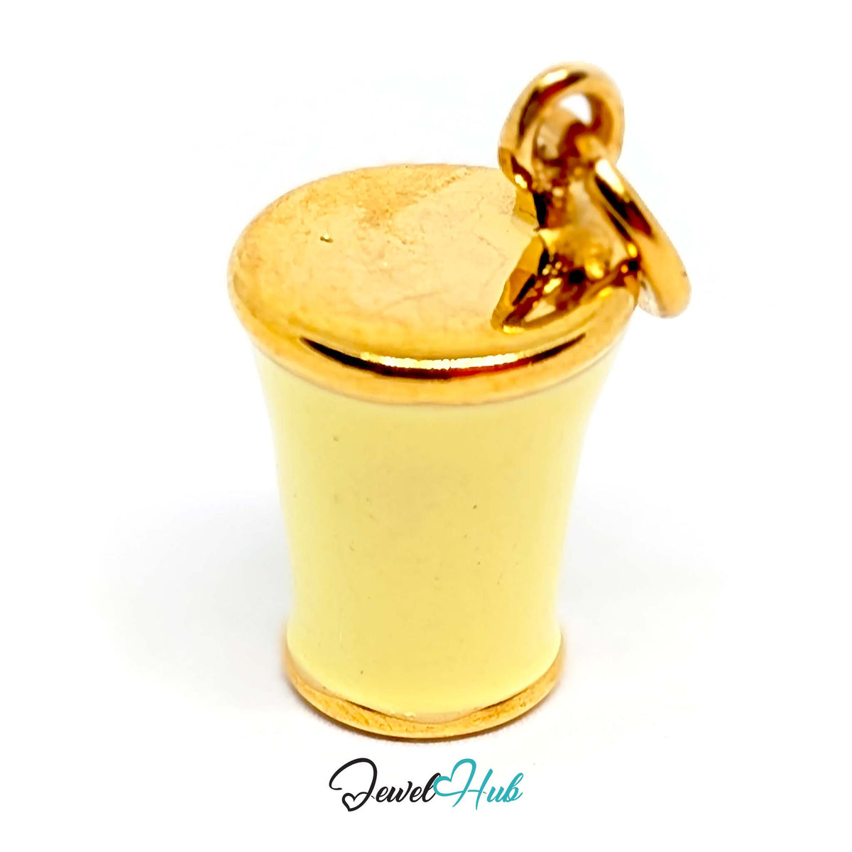 Side view of the gold-tone yellow enamel matcha cup charm - JewelHub