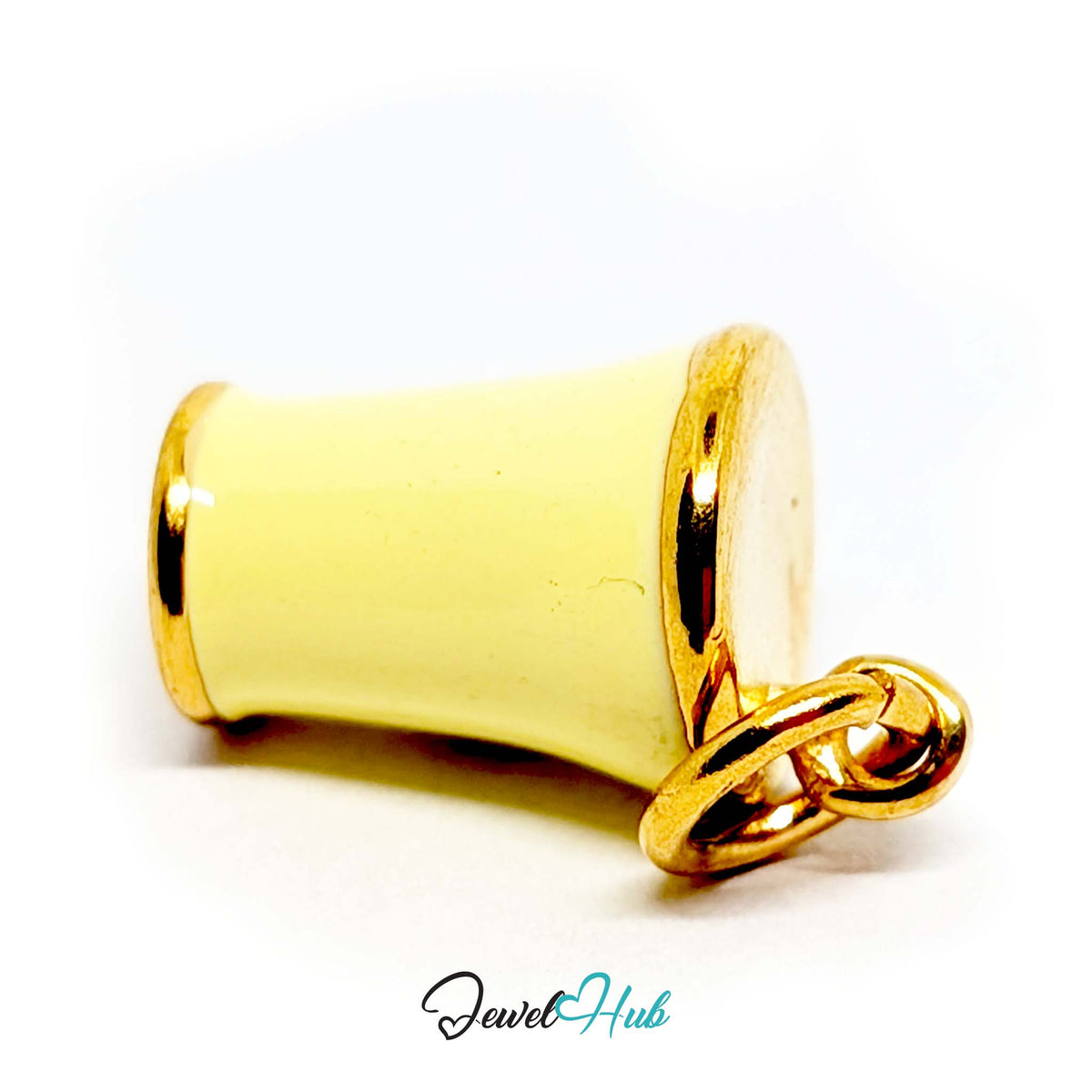 Close-up of the gold-tone yellow enamel matcha cup charm detail - JewelHub