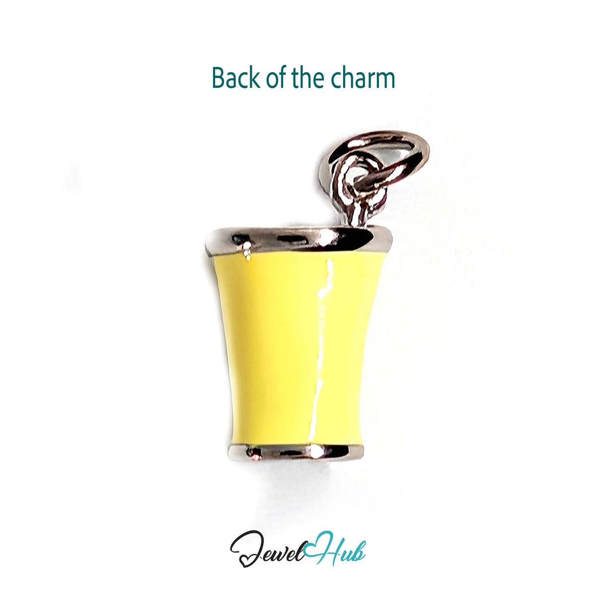 Back of the silver-tone yellow enamel matcha cup charm showing the sculpted reverse - JewelHub