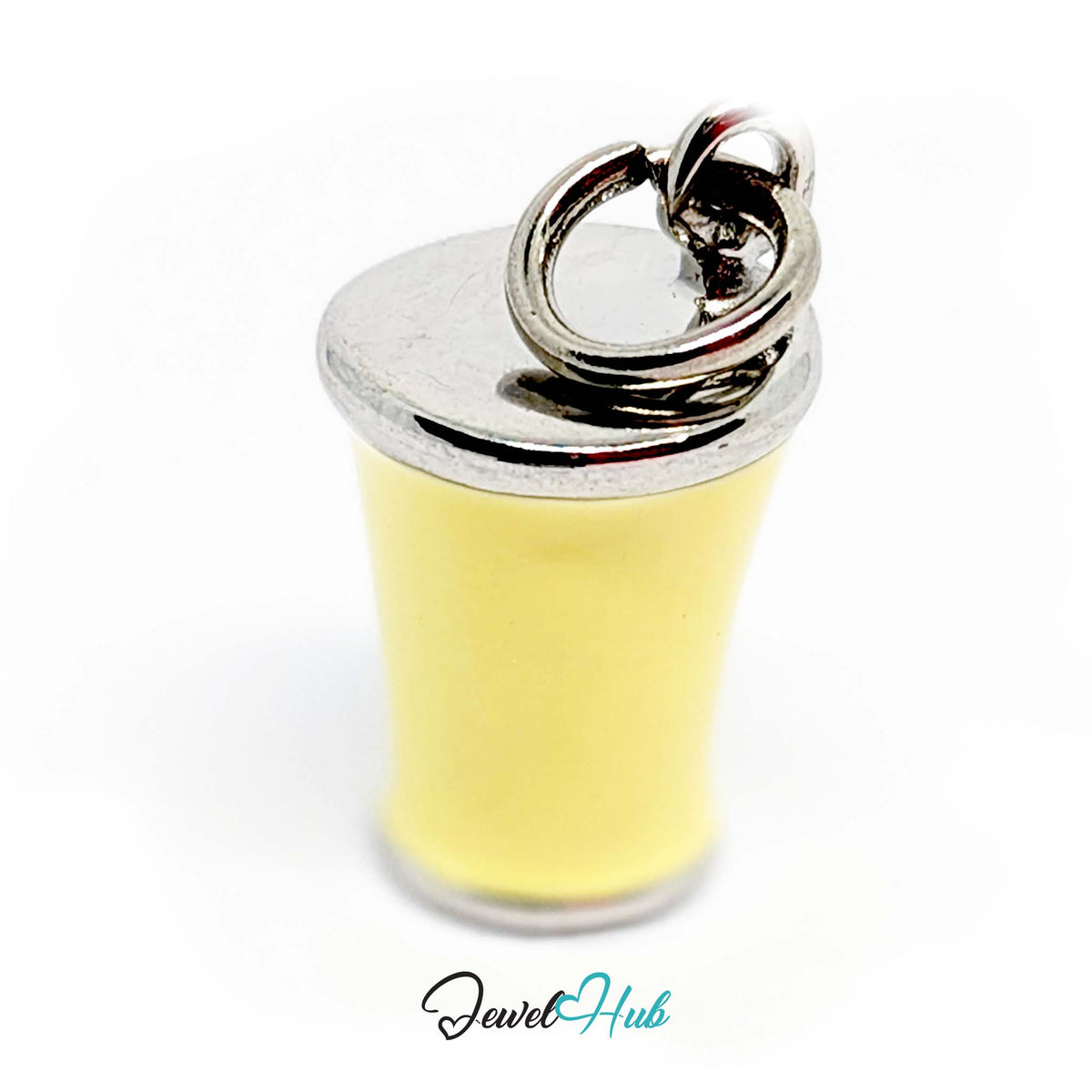 Side view of the silver-tone yellow enamel matcha cup charm - JewelHub