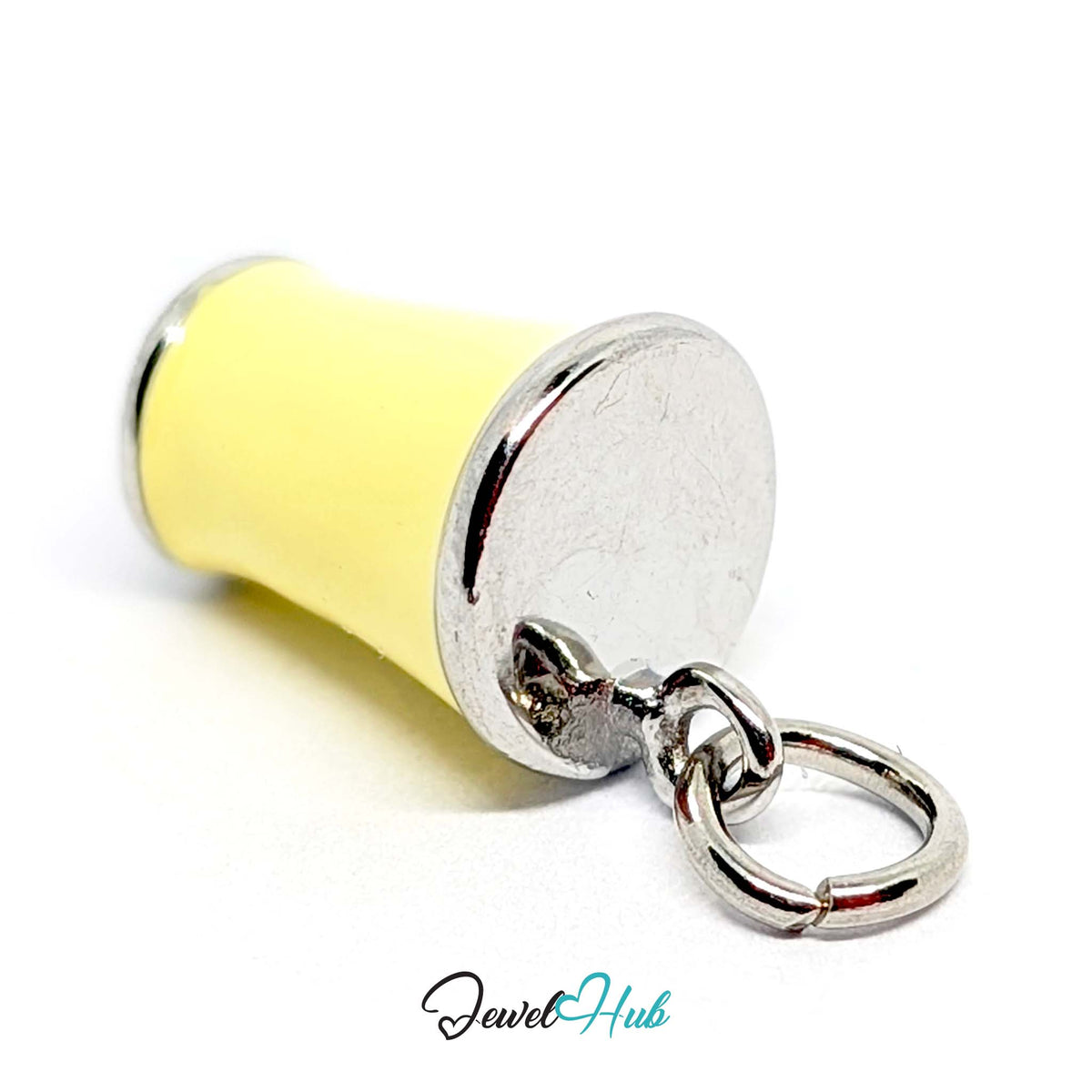Close-up of the silver-tone yellow enamel matcha cup charm detail - JewelHub