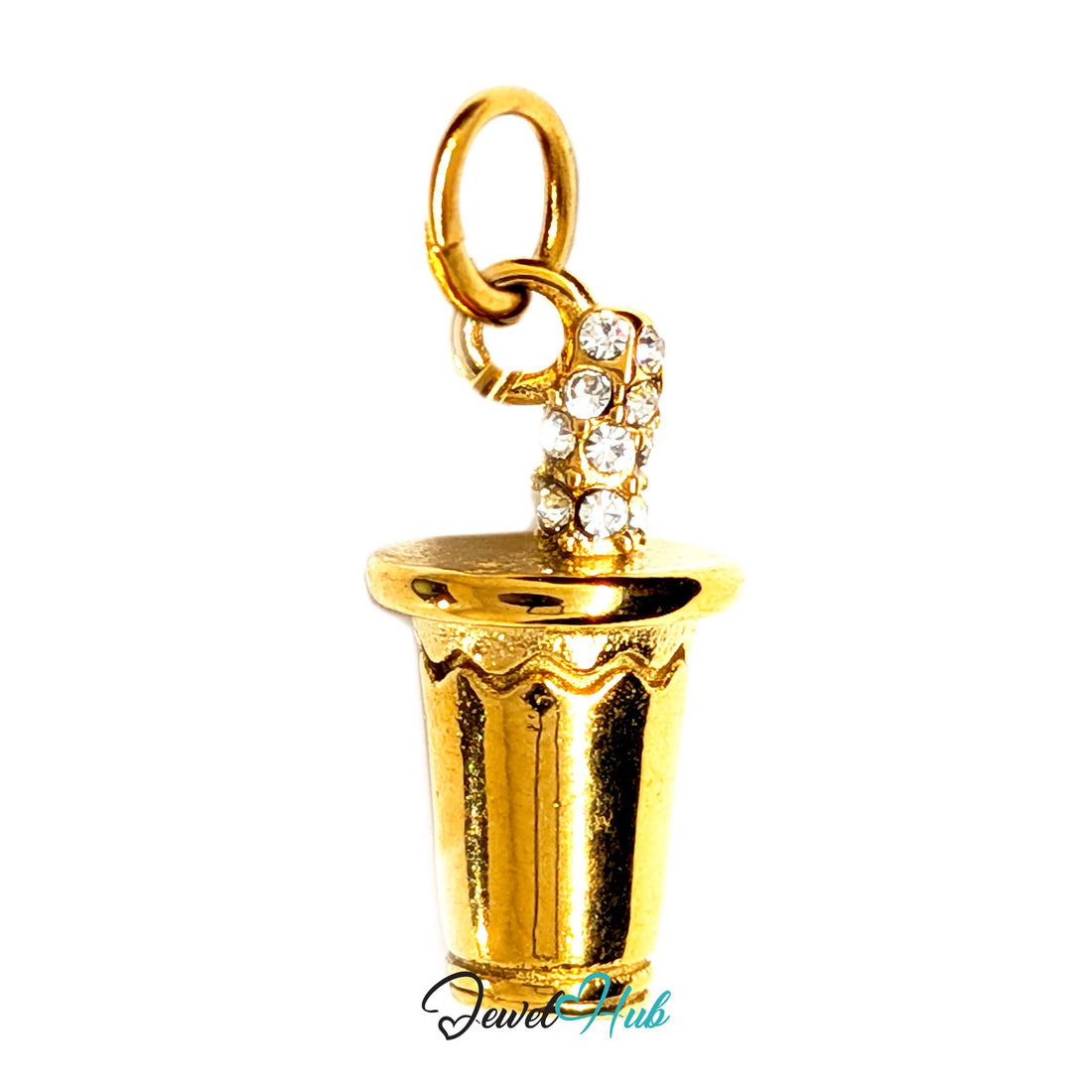 Crystal straw tumbler charm in gold-tone stainless steel, with 18 glue-set crystals - JewelHub