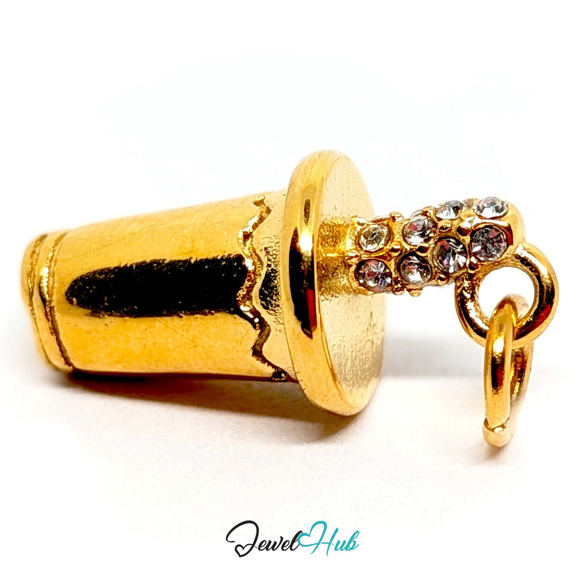 Close-up of the gold-tone crystal straw tumbler charm detail - JewelHub