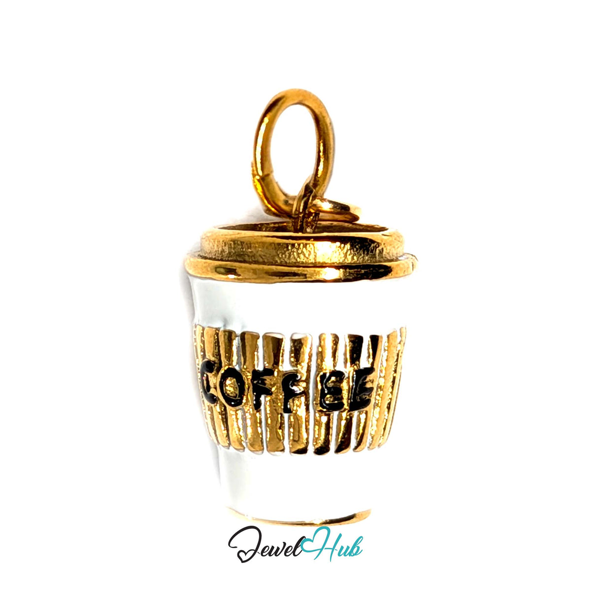 Coffee to go cup charm in gold-tone stainless steel - JewelHub