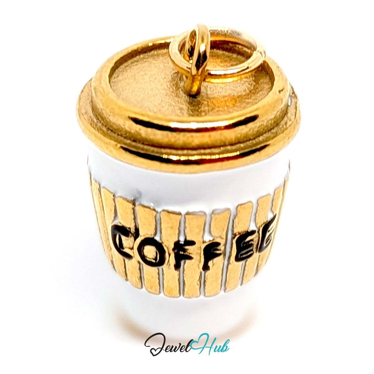 Angled view of the gold-tone coffee to go cup charm - JewelHub