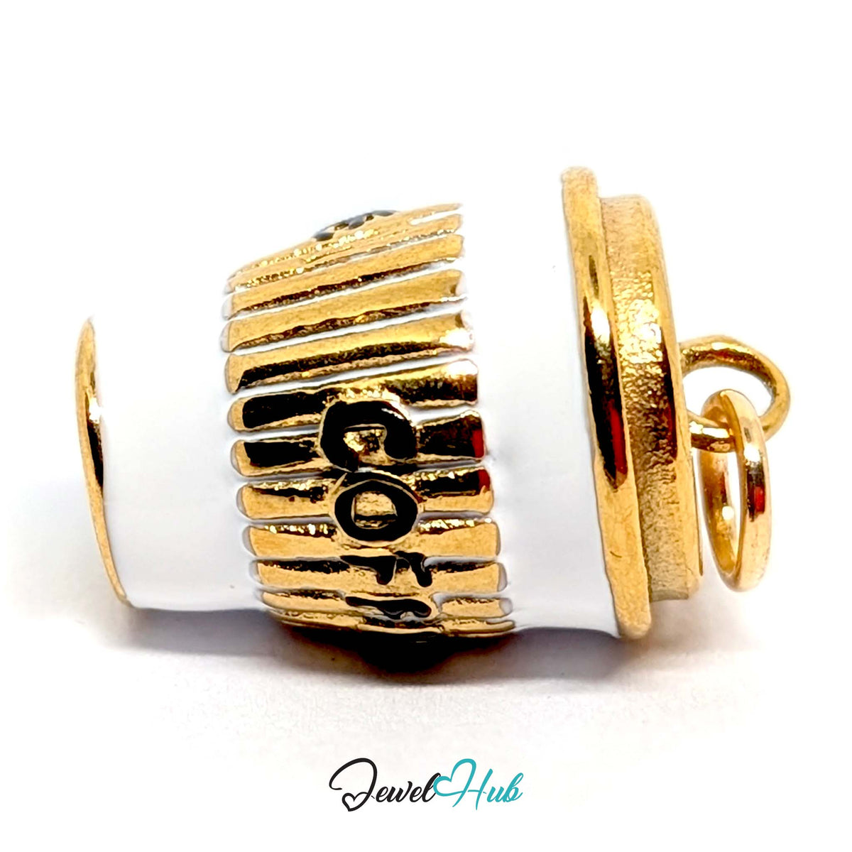 Side view of the gold-tone coffee to go cup charm - JewelHub