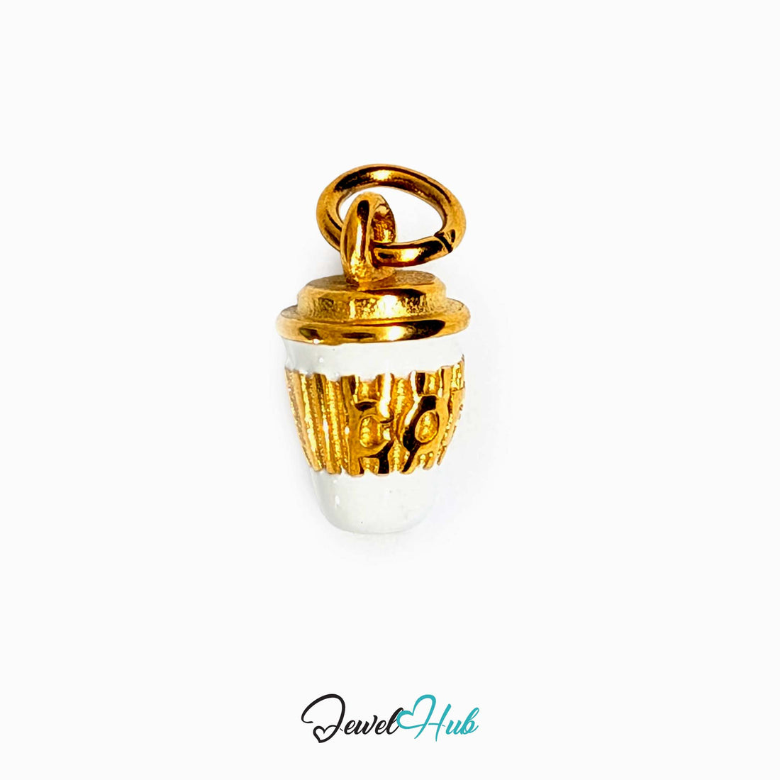 Mini coffee to go cup charm in gold-tone stainless steel - JewelHub