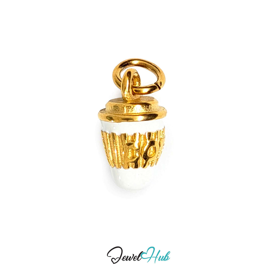 Mini coffee to go cup charm in gold-tone stainless steel - JewelHub