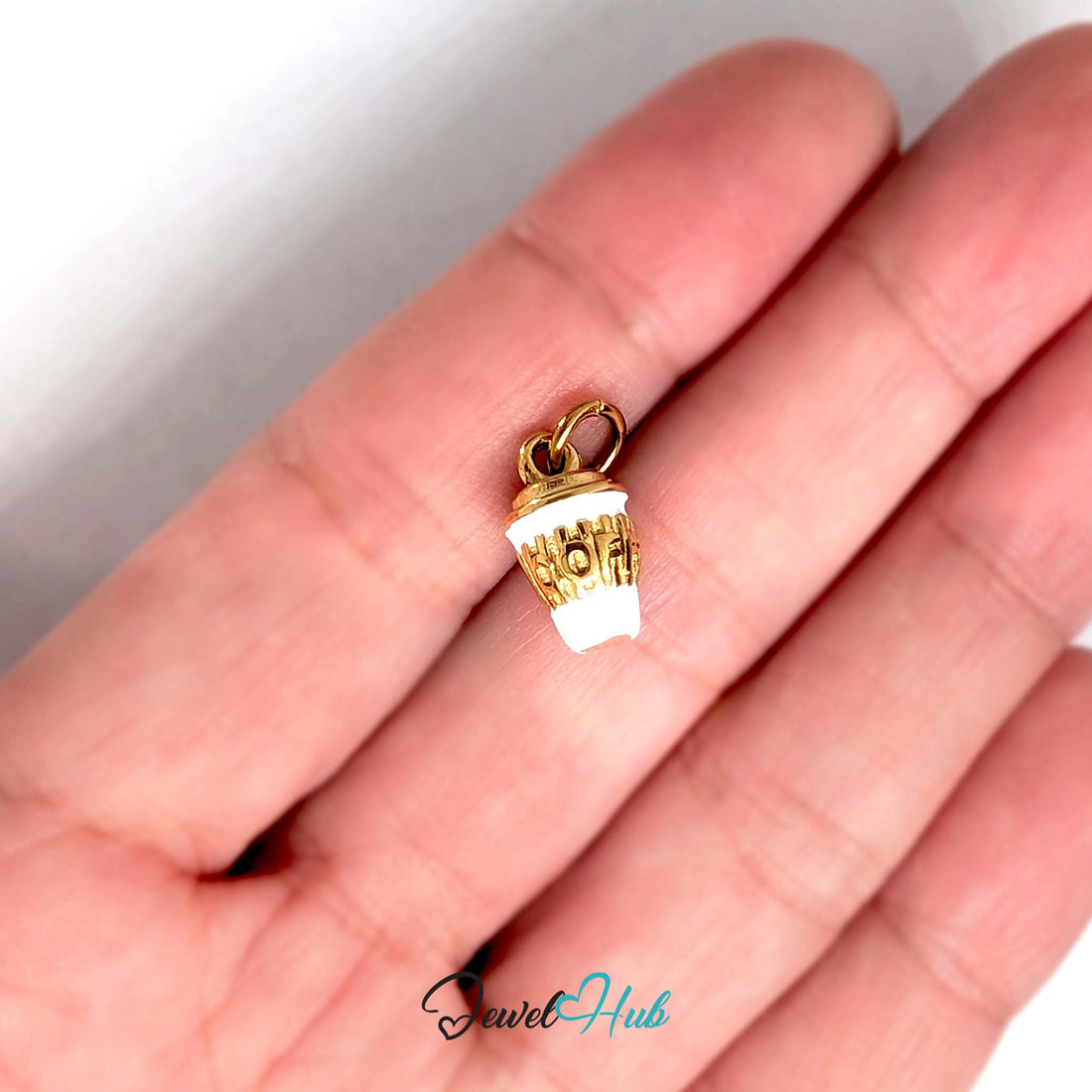 Mini coffee to go cup charm in gold-tone stainless steel - JewelHub