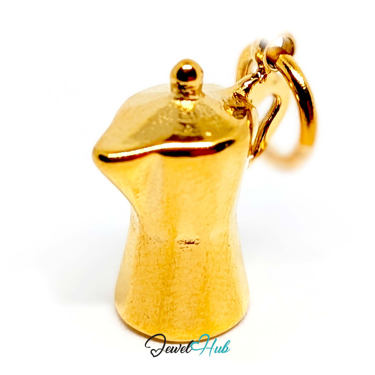 Side view of the gold-tone moka pot charm - JewelHub