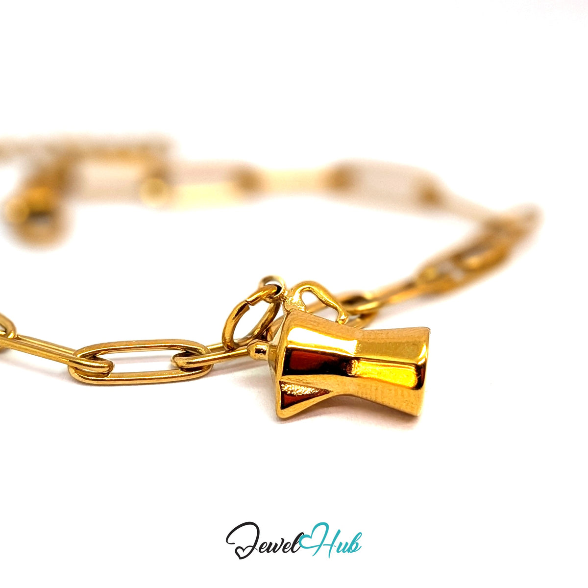 Gold-tone moka pot charm styled on a gold paperclip chain bracelet - JewelHub
