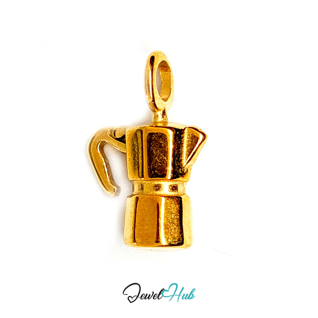 Moka pot with handle charm in gold-tone stainless steel - JewelHub