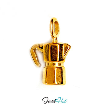 Moka pot with handle charm in gold-tone stainless steel - JewelHub