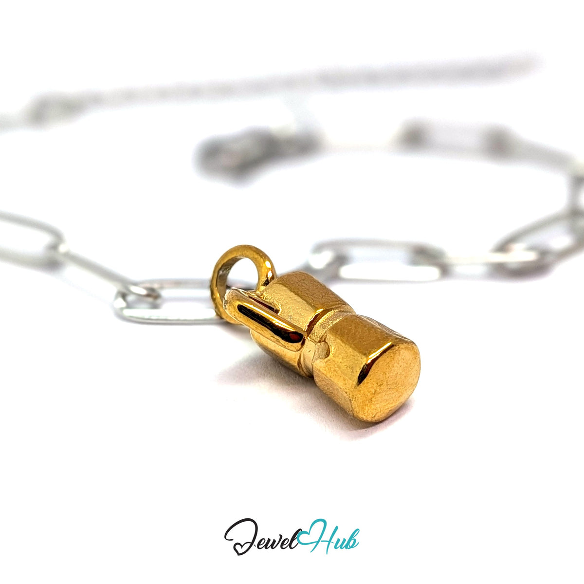 Gold-tone moka pot with handle charm styled on a silver paperclip chain bracelet for a two-tone look - JewelHub