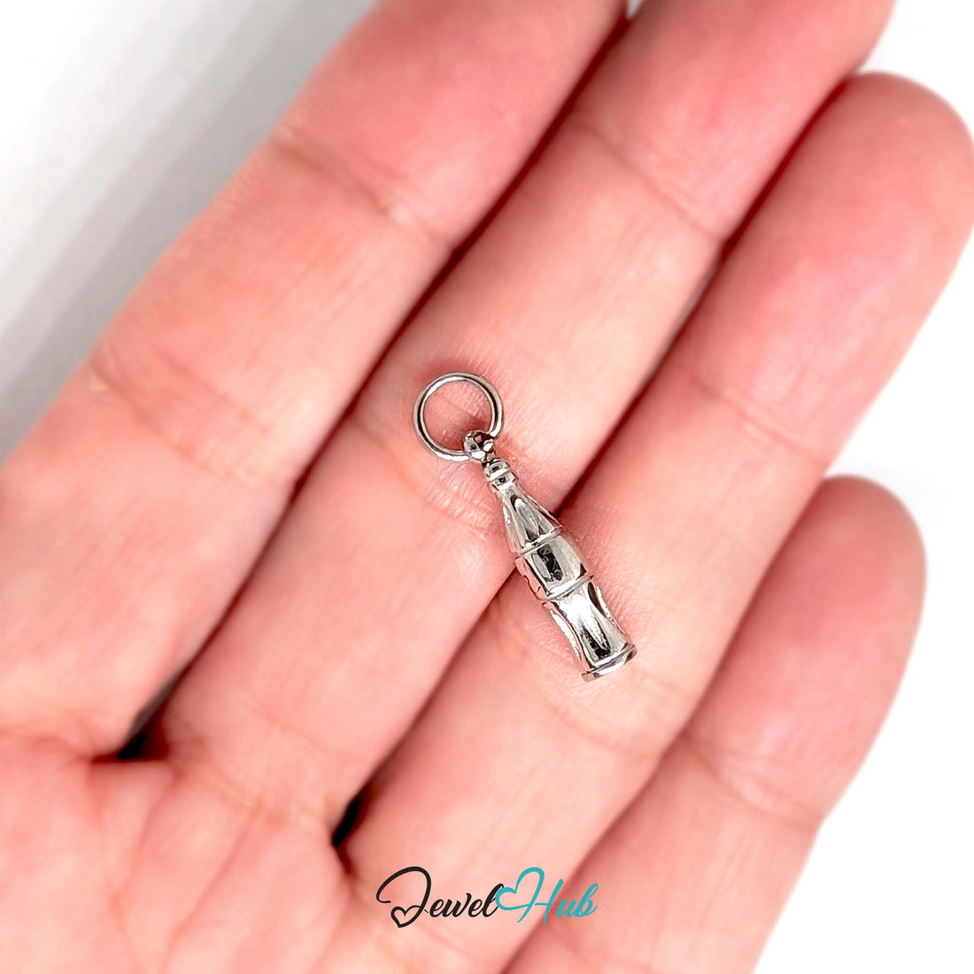 Soda bottle charm in silver-tone stainless steel - JewelHub