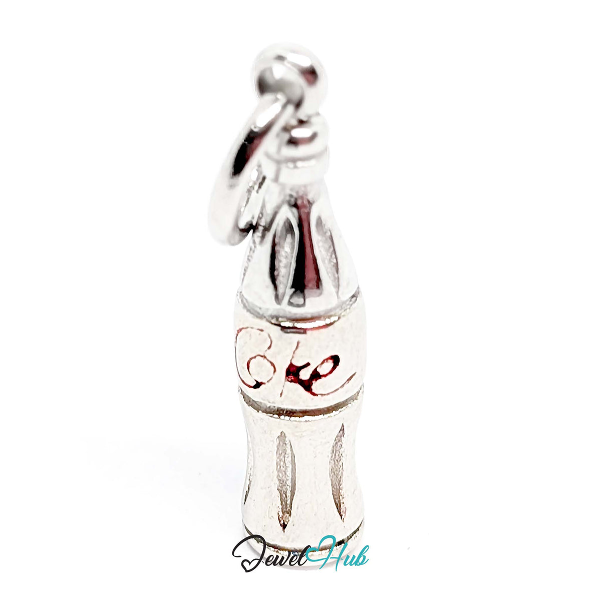 Close-up of the silver-tone soda bottle charm detail - JewelHub