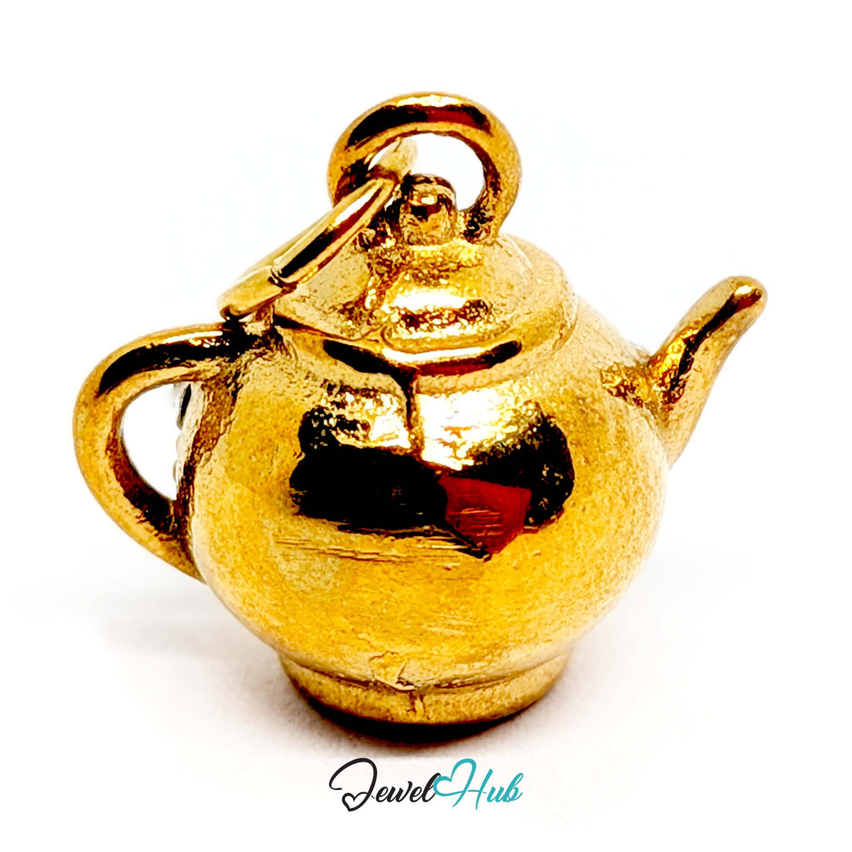 Side view of the gold-tone crystal teapot charm - JewelHub
