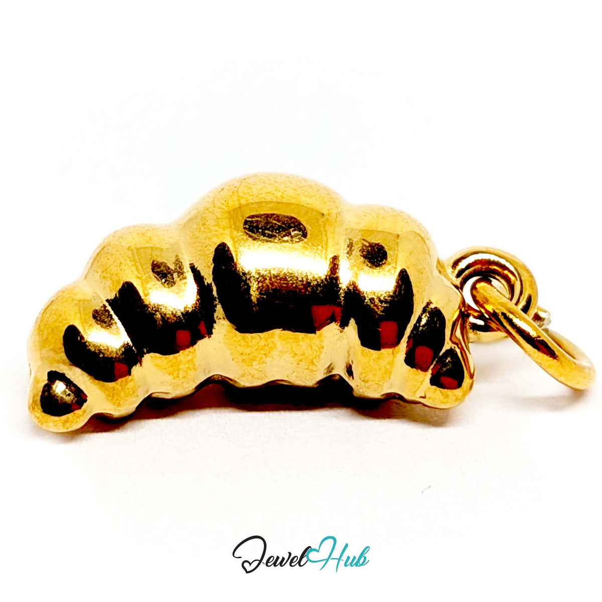 Angled view of the gold-tone chunky croissant charm - JewelHub