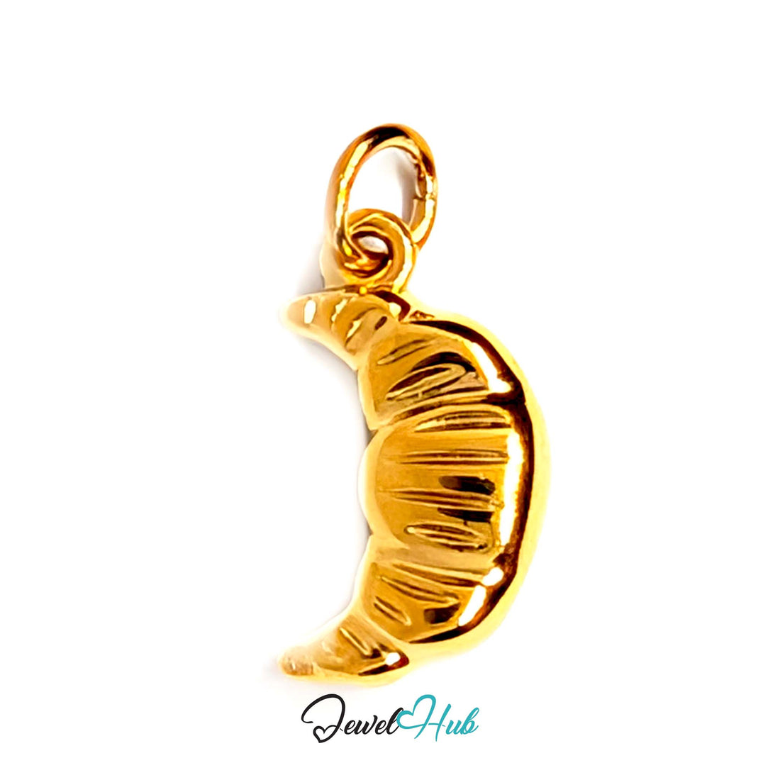 Slim ridged croissant charm in gold-tone stainless steel - JewelHub