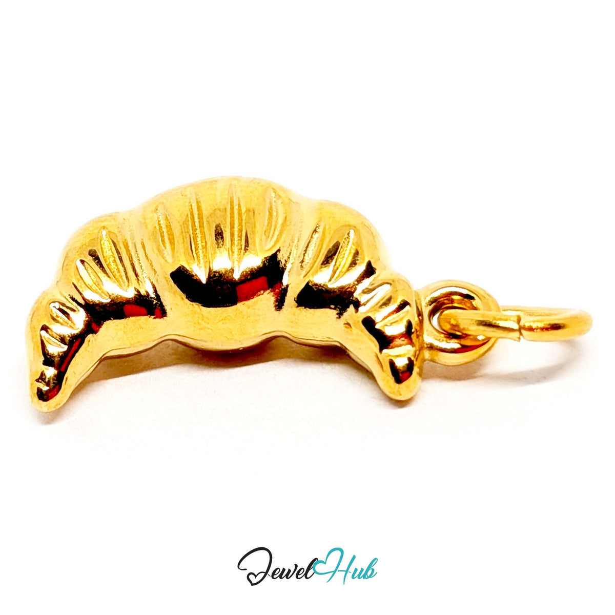 Side view of the gold-tone slim ridged croissant charm - JewelHub