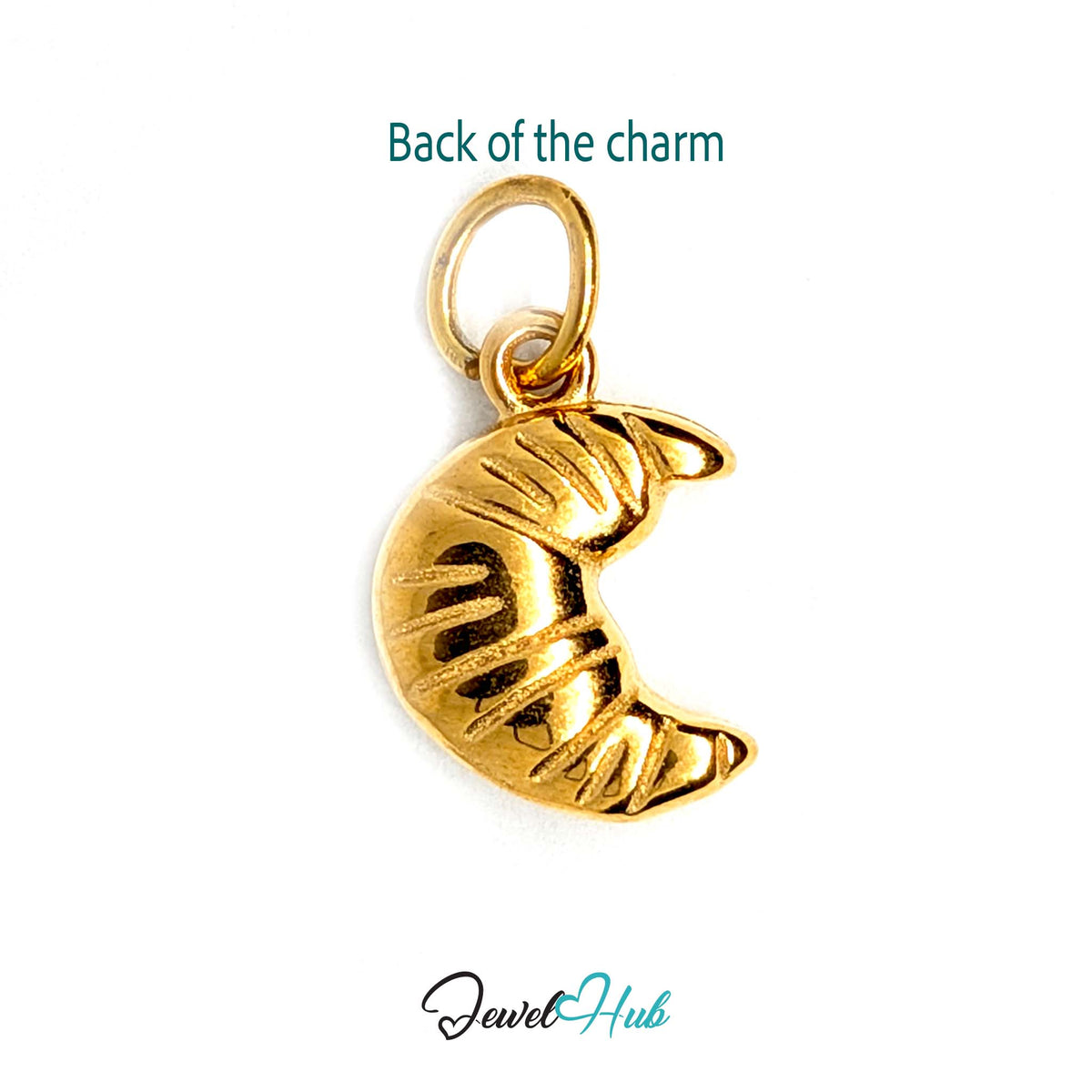 Back of the gold-tone curved croissant charm showing the sculpted reverse - JewelHub