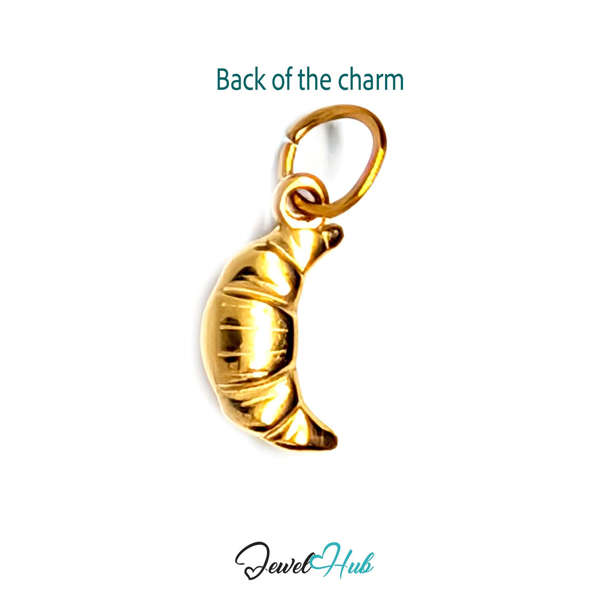 Back of the gold-tone mini croissant charm showing the sculpted reverse - JewelHub