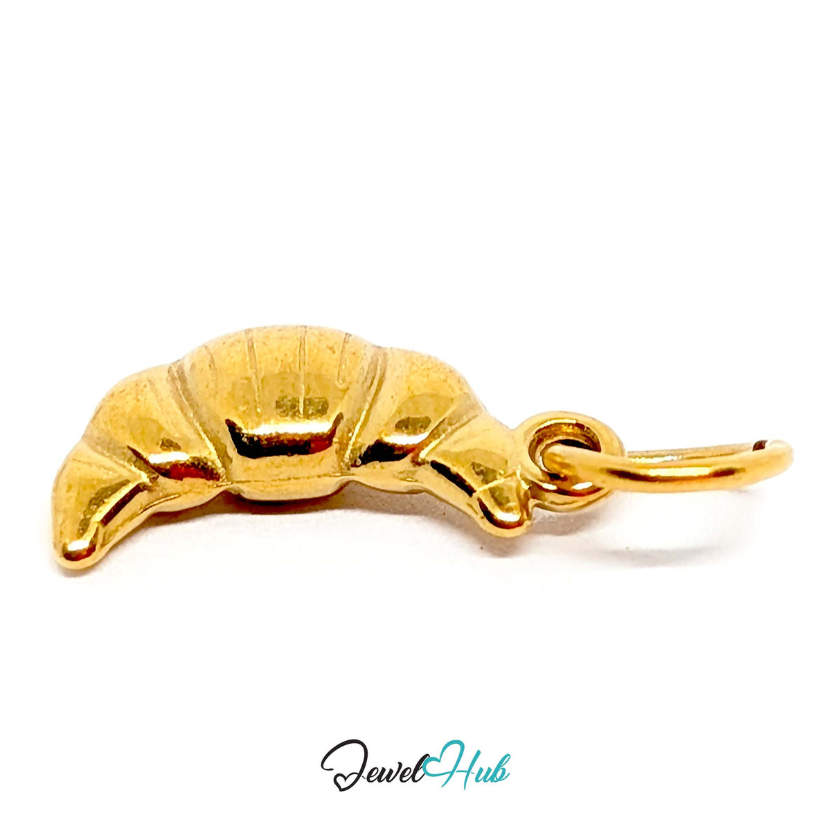 Angled view of the gold-tone mini croissant charm - JewelHub