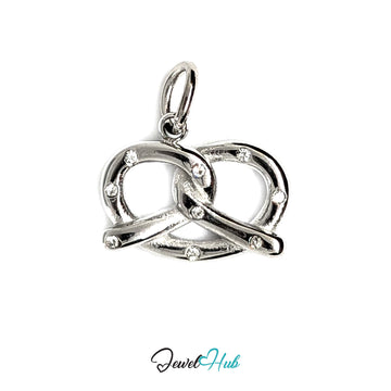 Pretzel charm in silver-tone stainless steel, with 9 glue-set crystals - JewelHub