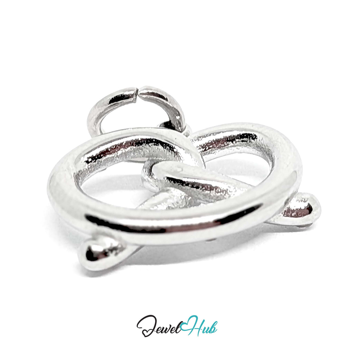 Side view of the silver-tone pretzel charm - JewelHub