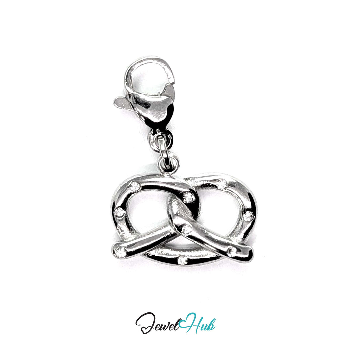 Pretzel charm in silver-tone stainless steel on a lobster clasp - JewelHub