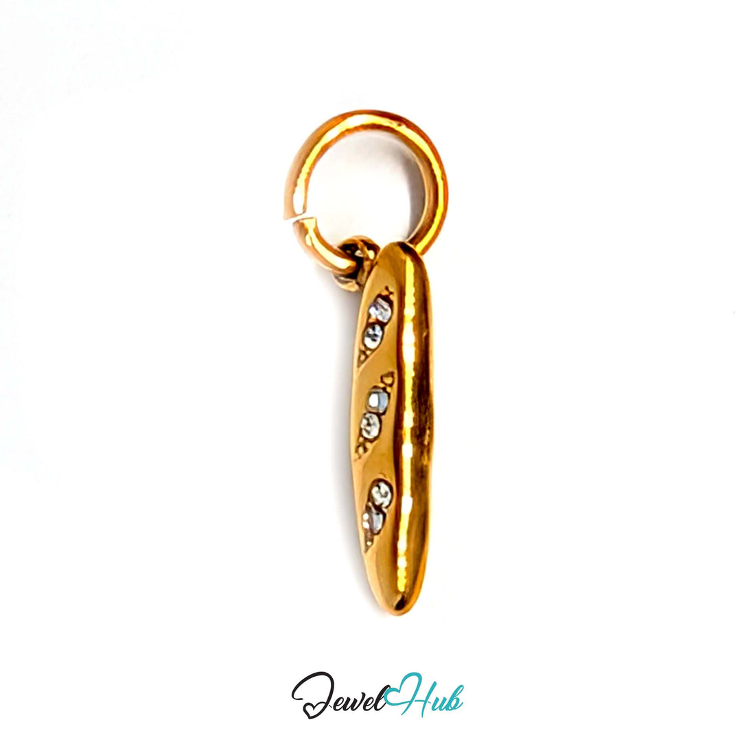 Crystal baguette charm in gold-tone stainless steel, with 8 glue-set crystals - JewelHub