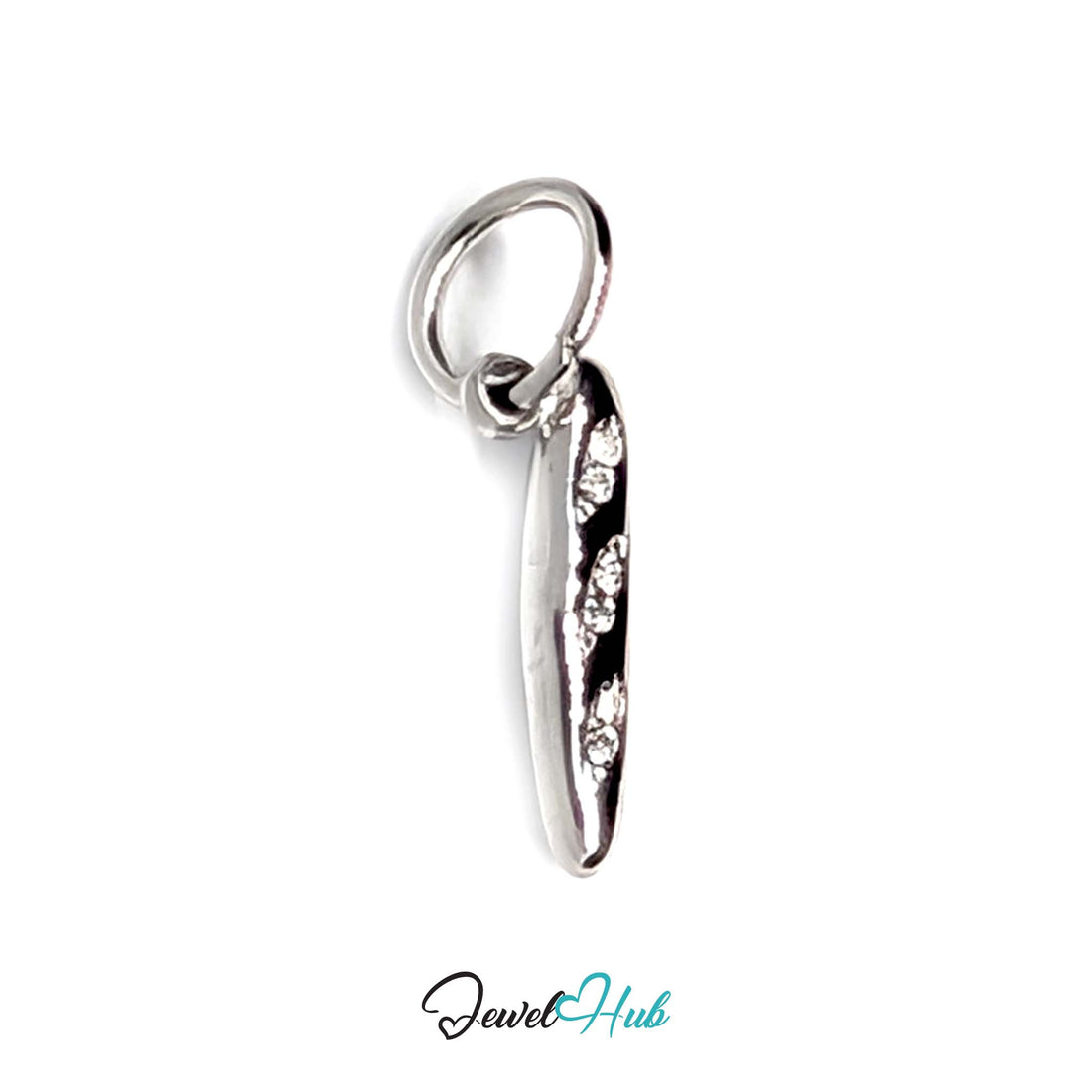 Crystal baguette charm in silver-tone stainless steel, with 8 glue-set crystals - JewelHub