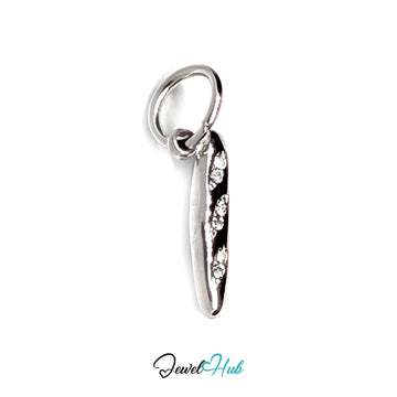 Crystal baguette charm in silver-tone stainless steel, with 8 glue-set crystals - JewelHub