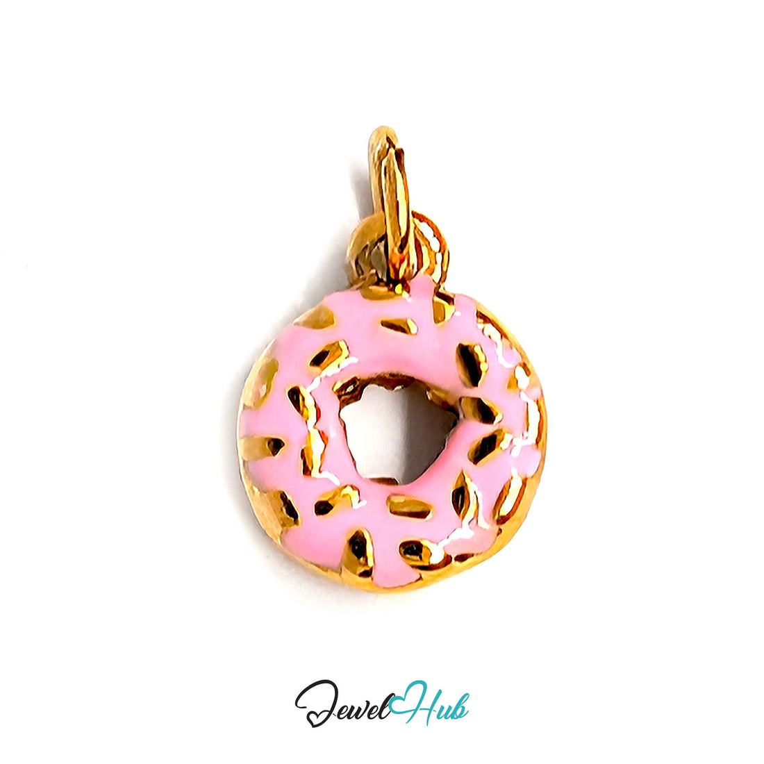 Pink sprinkle donut charm in gold-tone stainless steel - JewelHub