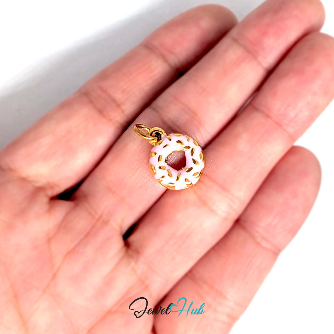 Pink sprinkle donut charm in gold-tone stainless steel - JewelHub