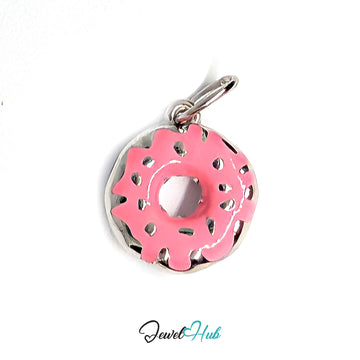 Pink sprinkle donut charm in silver-tone stainless steel - JewelHub