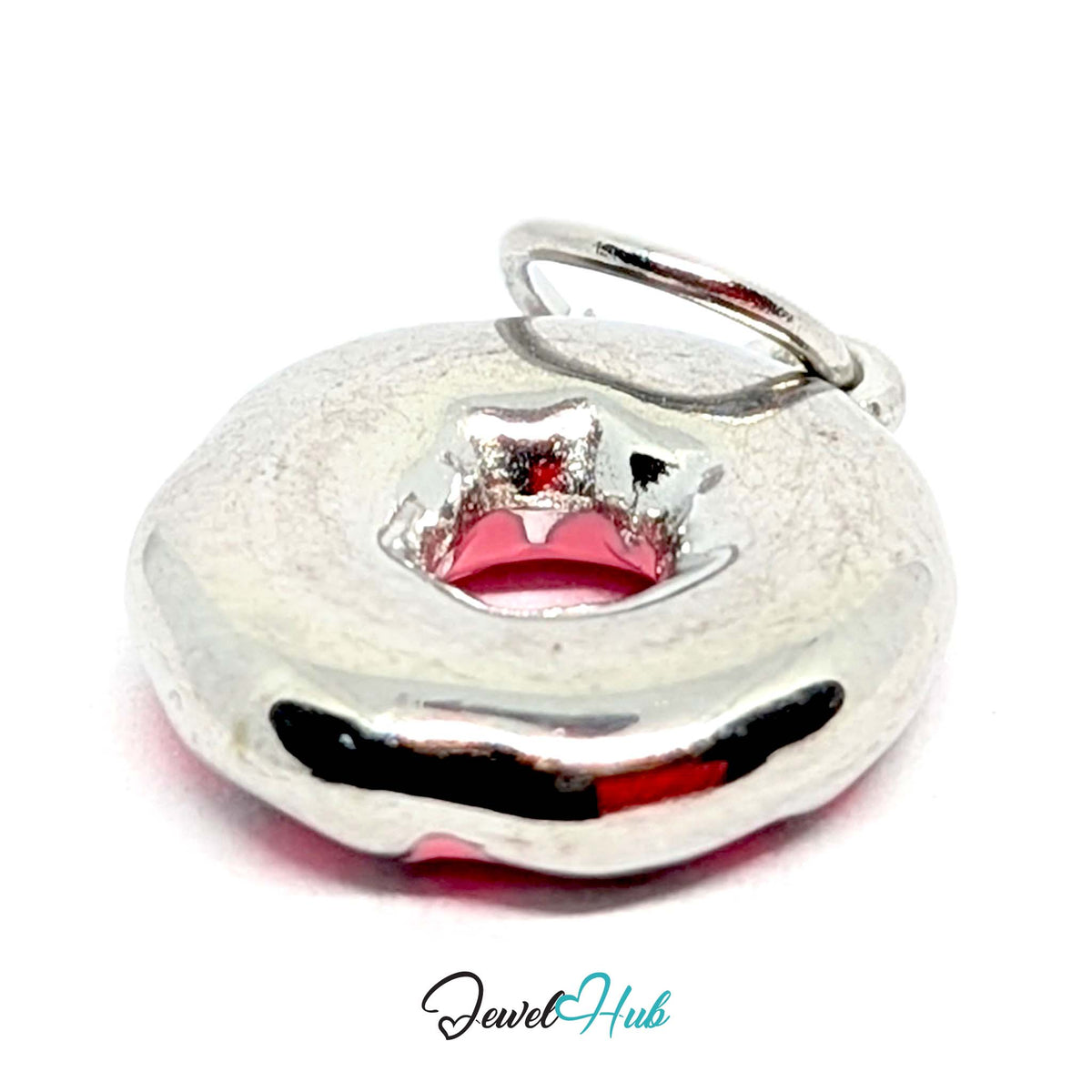 Side view of the silver-tone pink sprinkle donut charm - JewelHub