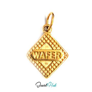Wafer biscuit charm in gold-tone stainless steel - JewelHub
