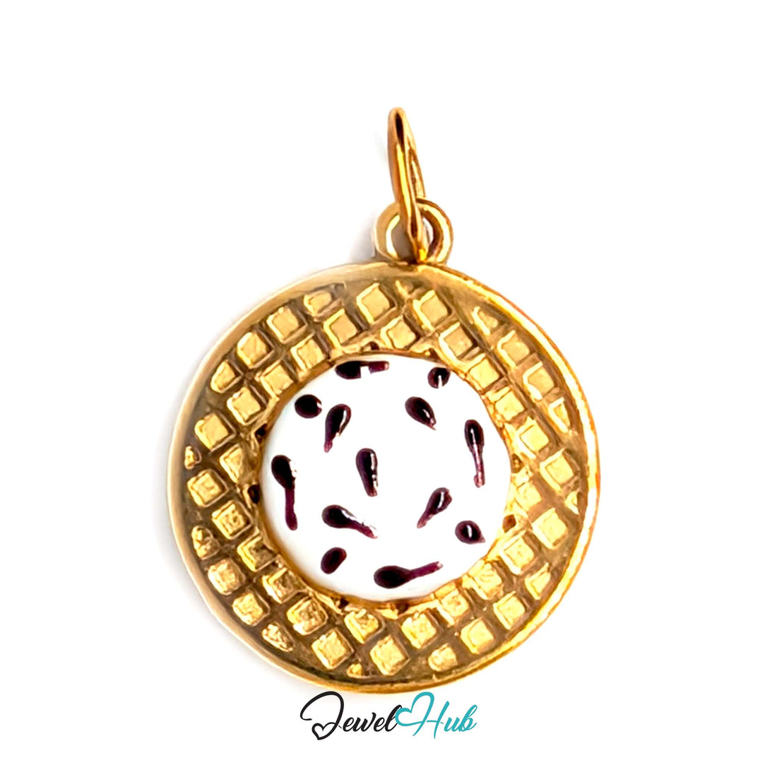 Cookies and cream waffle charm in gold-tone stainless steel - JewelHub