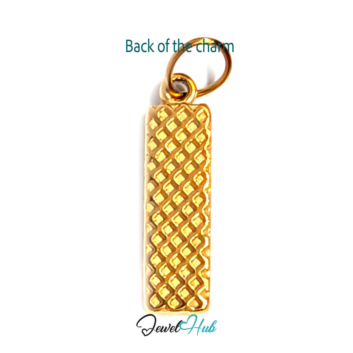 Back of the gold-tone wafer stick charm showing the sculpted reverse - JewelHub