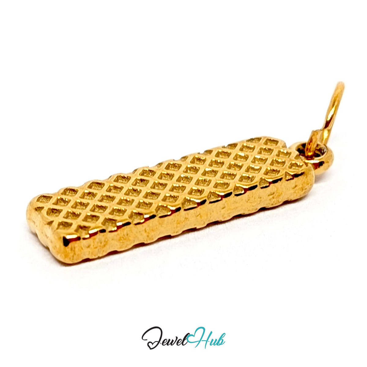 Angled view of the gold-tone wafer stick charm - JewelHub