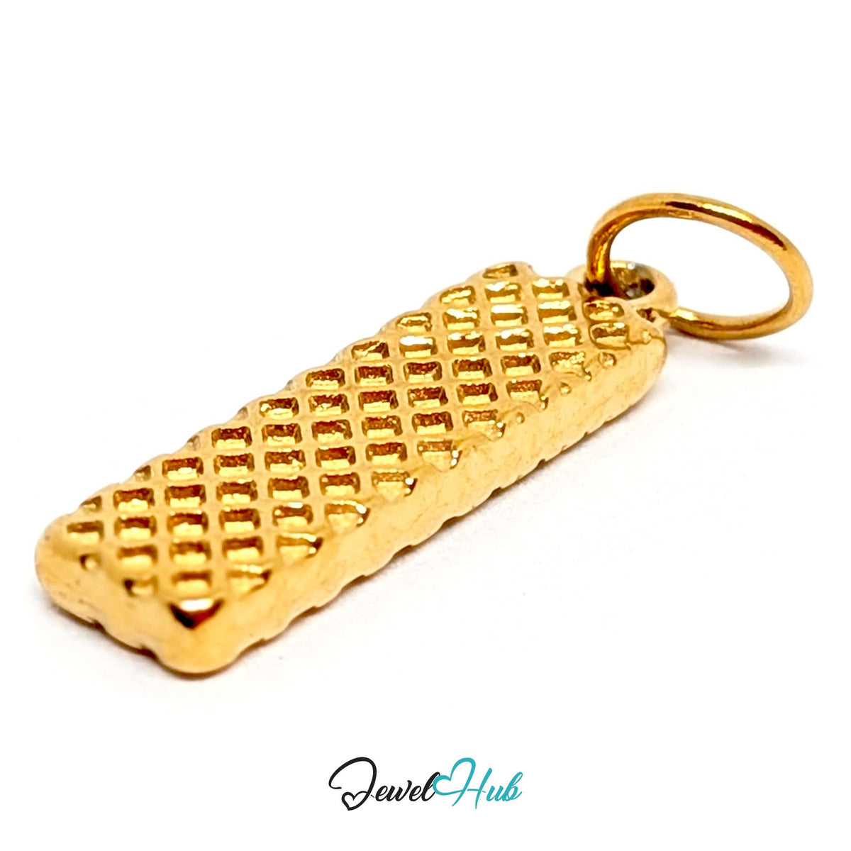 Side view of the gold-tone wafer stick charm - JewelHub