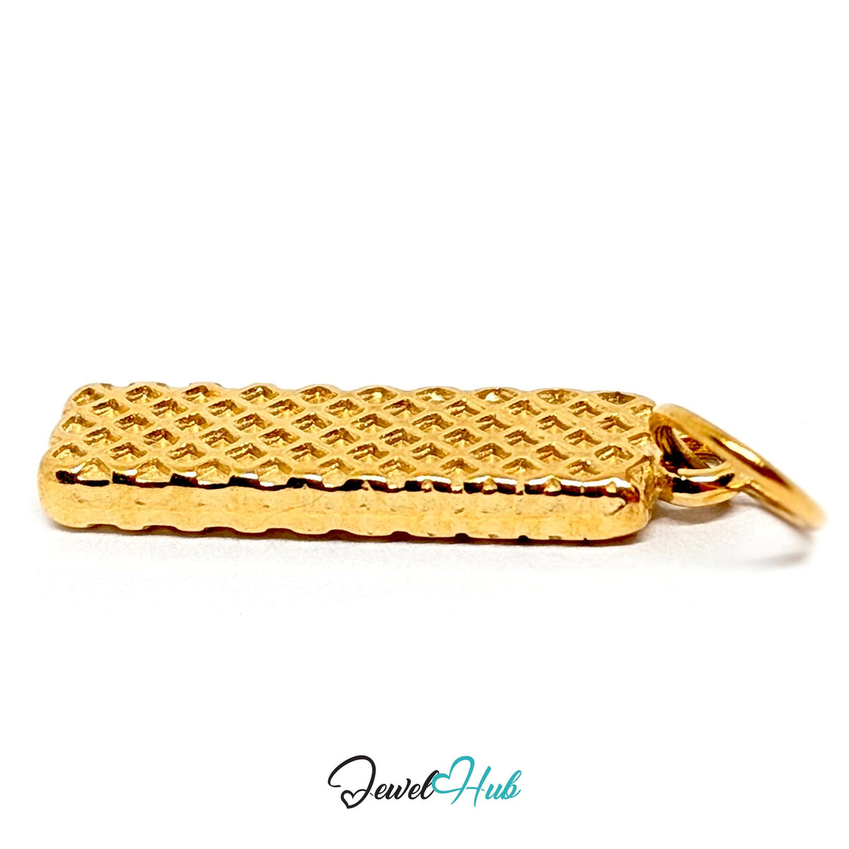 Close-up of the gold-tone wafer stick charm detail - JewelHub