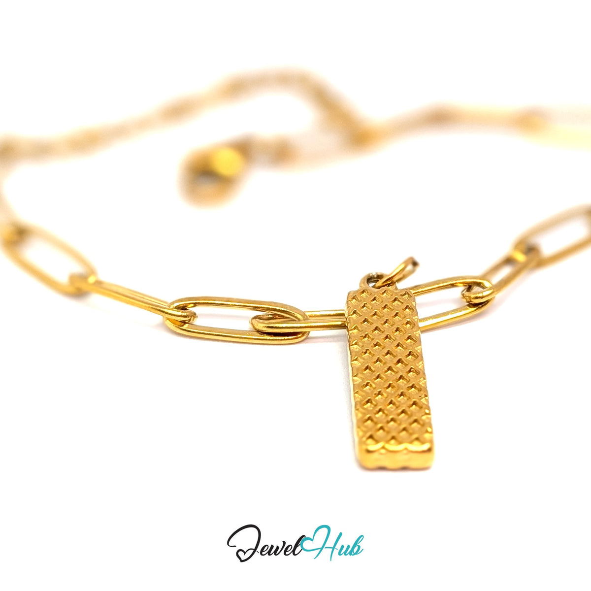 Gold-tone wafer stick charm styled on a gold paperclip chain bracelet - JewelHub