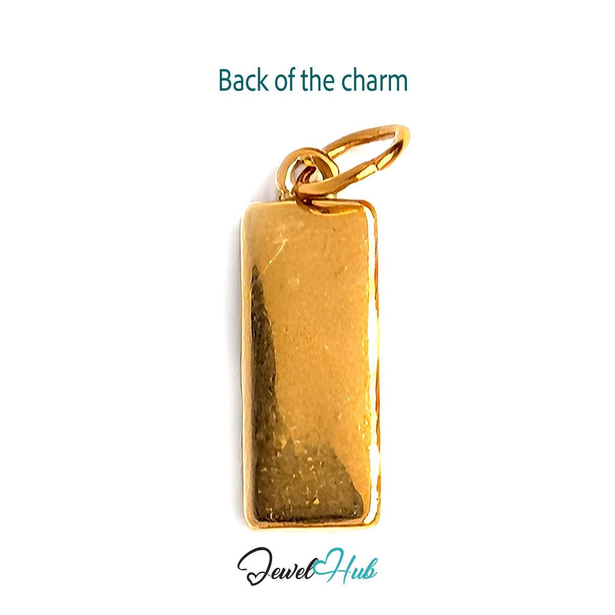Back of the gold-tone chocolate bar charm showing the sculpted reverse - JewelHub