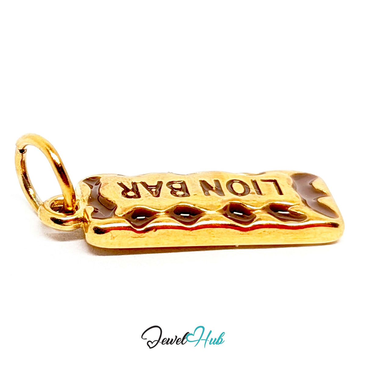 Side view of the gold-tone chocolate bar charm - JewelHub