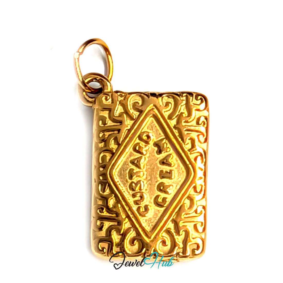 Custard cream biscuit charm in gold-tone stainless steel - JewelHub
